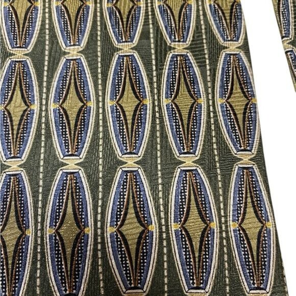 Henry Grethel Silk Tie Quiet Luxury Old Money Geometric Green Gold Caree… - Picture 3 of 8